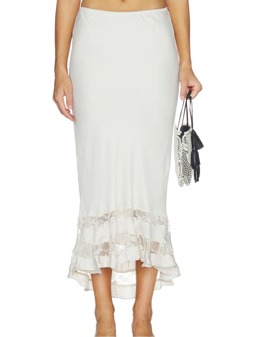 Women's Cream Lace-Trim Midi Skirt